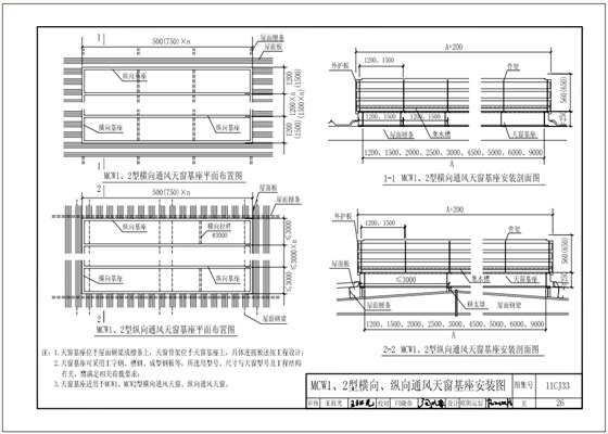 11cj33MCW1、2型橫向、縱向通風天窗基座安裝圖